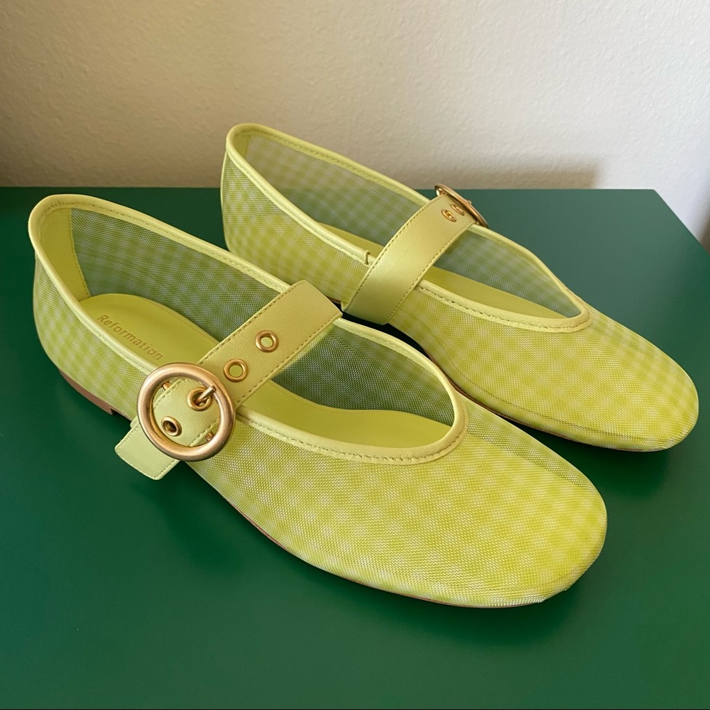 Reformation Bethany ballet flats in green gingham mesh - Picture 3 of 5